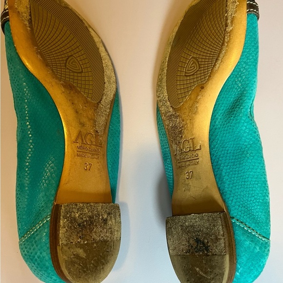 AGL Suede Teal and Snake Print Flats Size 37 - Picture 5 of 5